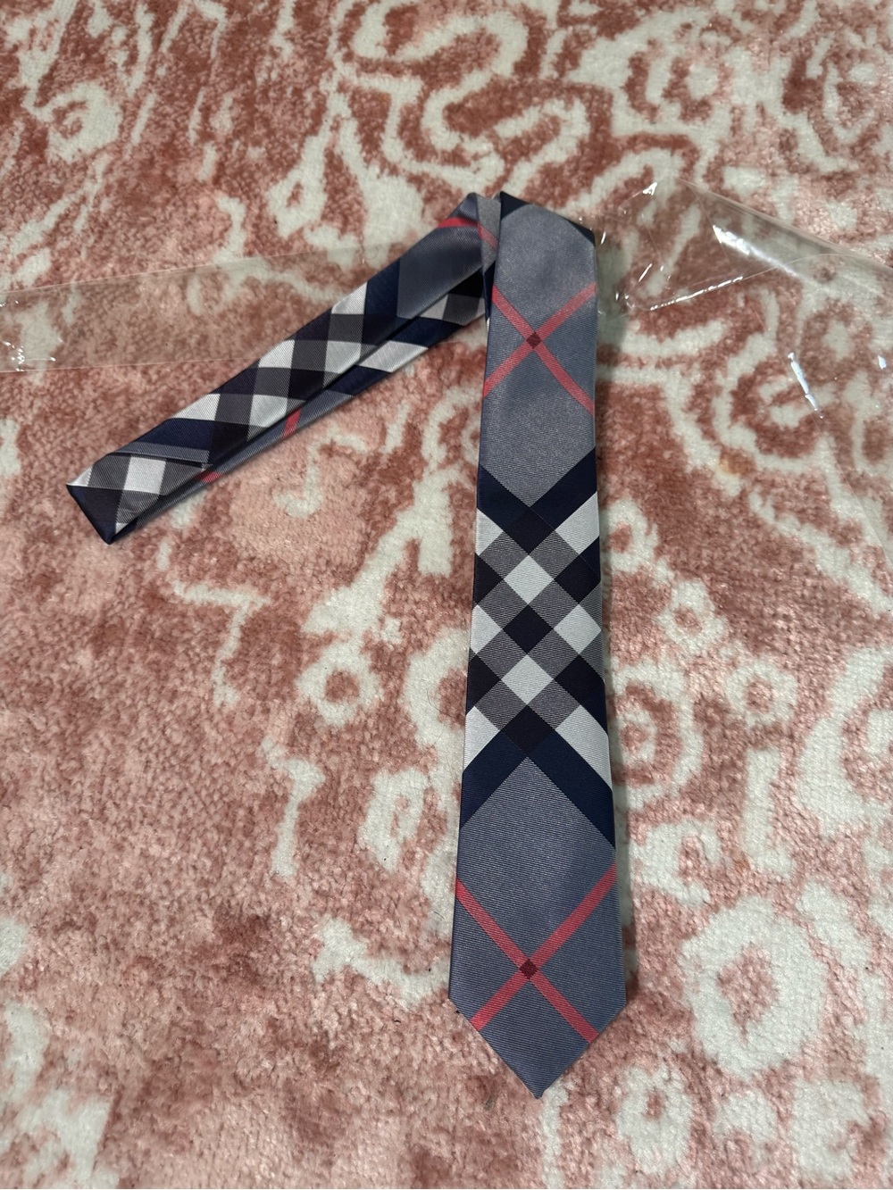 Burberry Men's GrayPlaid Skinny Tie - Navy & Red Accents